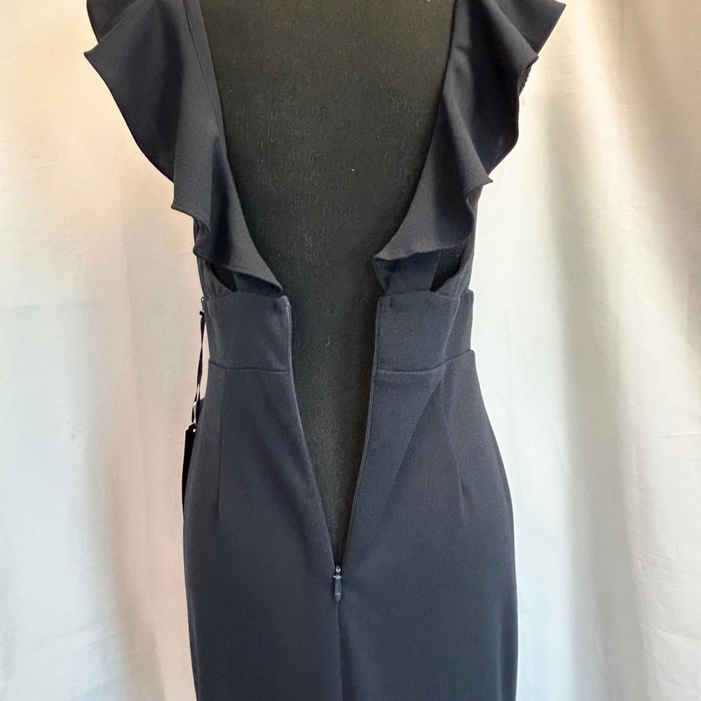 Lulu’s navy blue ruffle frill V neckline sleeveless pleated mermaid maxi dress M - Picture 9 of 16